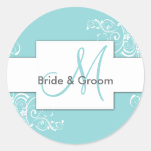 Turquoise Floral Monogram Wedding Stickers