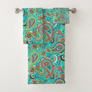 Turquoise Floral Paisley Bath Towel Set