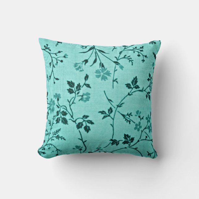 Turquoise floral pattern cushion (Front)