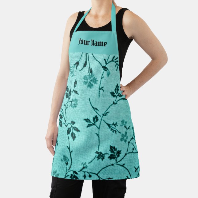 Turquoise floral pattern TEMPLATE Apron (Insitu)
