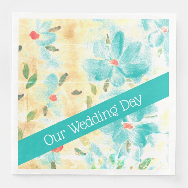 Turquoise Floral Patterned Napkin (Front)