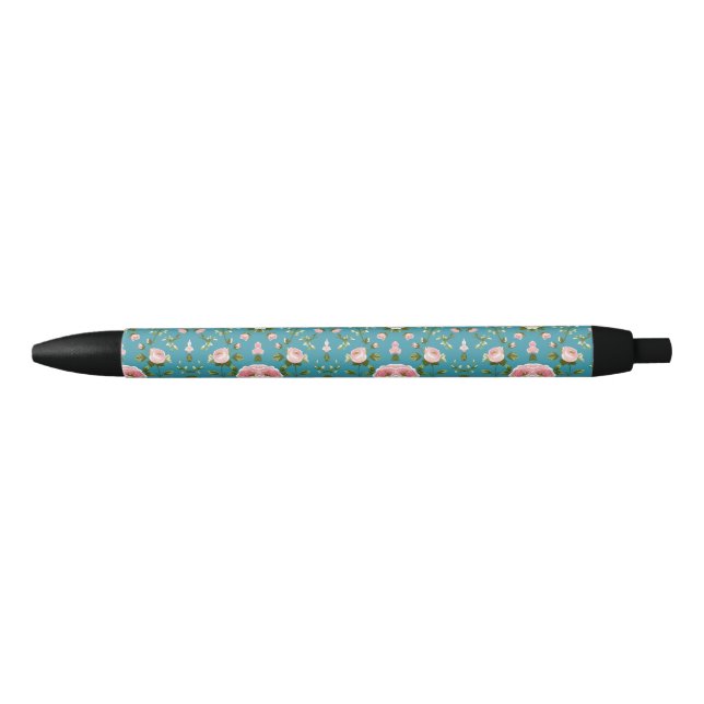 Turquoise Floral Pen – Elegant for School & Office (Front)