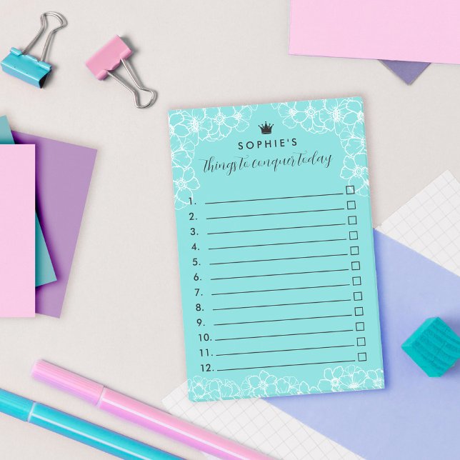 Turquoise Floral Princess Crown Things To Conquer Post-it Notes (Creator Uploaded)