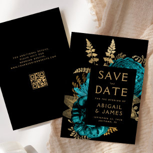 Turquoise Floral QR Code Wedding Save the Date Invitation