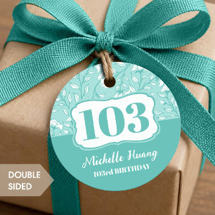 Turquoise Floral Round Adult Birthday Favour Tags