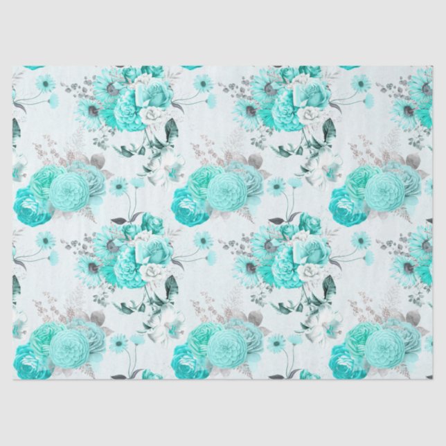 Turquoise Floral Series Design 2 Tissue Paper (Front)