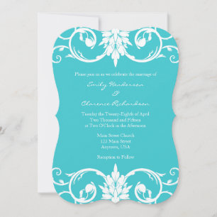 Turquoise Floral Swirls Bracket Wedding Invitation