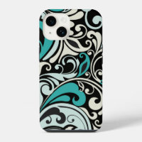 Turquoise Floral Swirls iPhone 14 Case