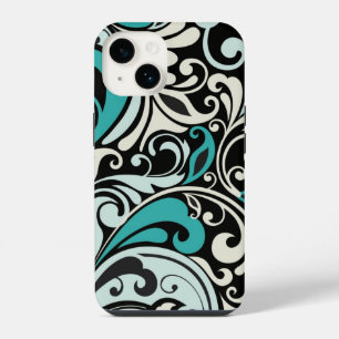 Turquoise Floral Swirls iPhone 14 Case