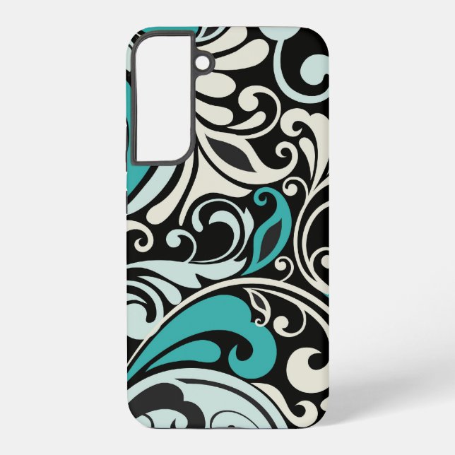 Turquoise Floral Swirls Samsung S22 Case (Back)