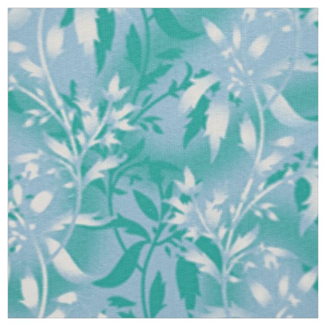 Turquoise Floral Wallpaper. Red Stem Textile Fabric (Swatch)