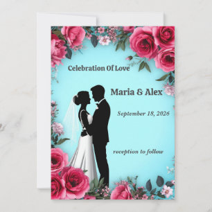 💍 Turquoise Floral Wedding With Couple Theme 💍 Thank You Card