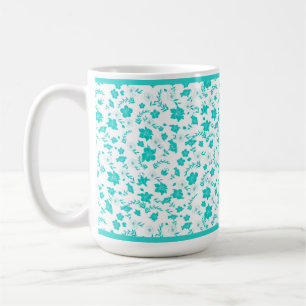 Turquoise Floral White Coffee Mug