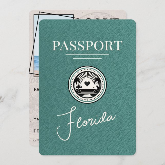 Turquoise Florida Passport Save The Date (Front/Back)