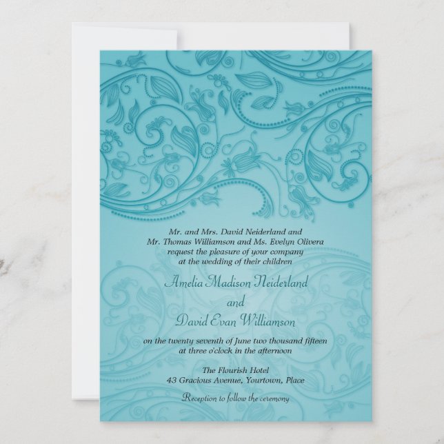Turquoise Flourish Wedding Invitation (Front)