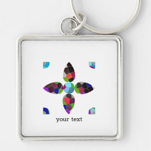 Turquoise Flower Colour Art Illustration Key Ring