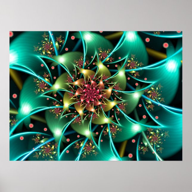  Turquoise Flower Fractal Poster (Front)