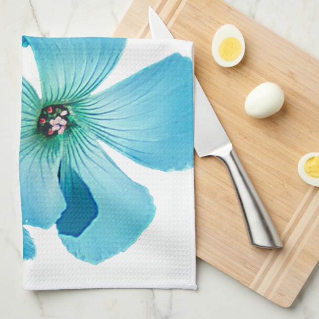 TURQUOISE FLOWER POWER TEA TOWEL (Quarter Fold)