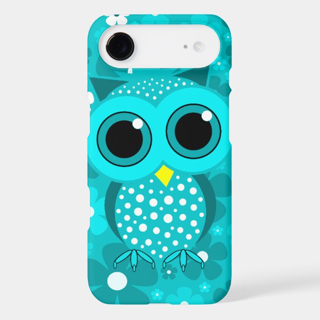 turquoise flowers and cute owl Case-Mate iPhone case (Back)