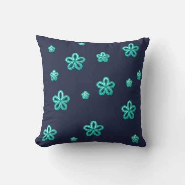 turquoise flowers cushion (Front)