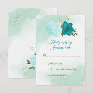 turquoise flowers green leaves RSVP card