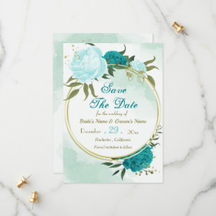 turquoise flowers green leaves save the date