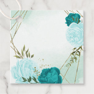 turquoise flowers green leaves wedding favour tags
