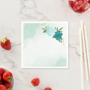 turquoise flowers green leaves wedding napkin