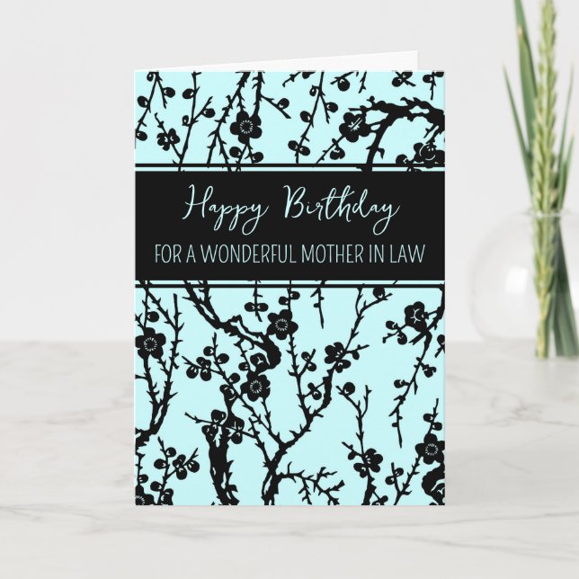 Turquoise Flowers Mother in Law Birthday Card (Front)