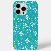 Turquoise Flowers Pattern iPhone 15 Pro Max Case