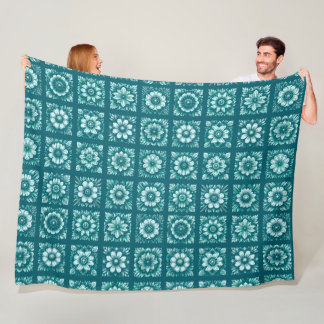 Turquoise Flowers Patterned  Fleece Blanket