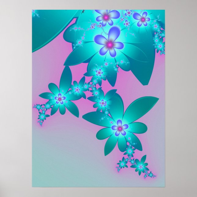Turquoise Flowers Poster (Front)