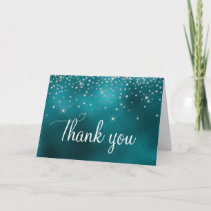 Turquoise Foil Ombre Faux Glitter 40th Birthday Thank You Card