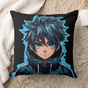 Turquoise Force: Anime-Style Manga Boy Cushion