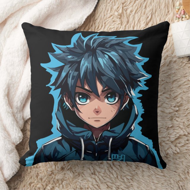 Turquoise Force: Anime-Style Manga Boy Cushion (Blanket)