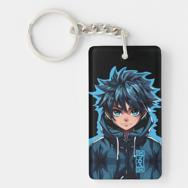 Turquoise Force: Anime-Style Manga Boy Key Ring (Front)