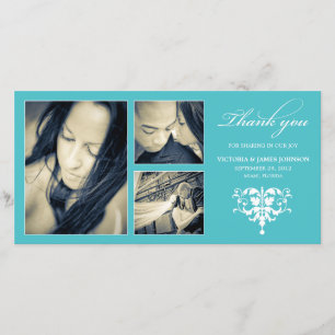 TURQUOISE FORMAL COLLAGE WEDDING THANK YOU CARD