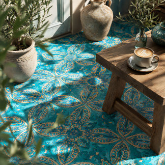 Turquoise Fractal Mandala Ceramic Tile