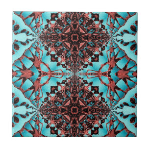 Turquoise Fractal Star Blast Ceramic Tile