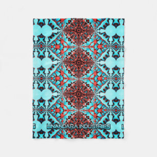 Turquoise Fractal Star Blast Fleece Blanket