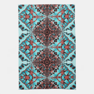 Turquoise Fractal Star Blast Tea Towel