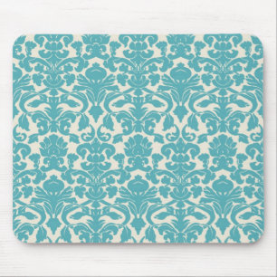 Turquoise French Damask Mouse Pad