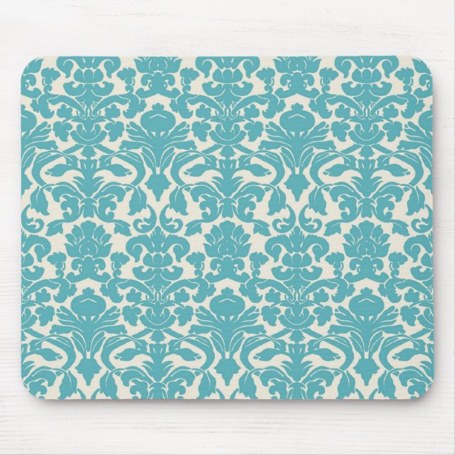 Turquoise French Damask Mouse Pad (Front)