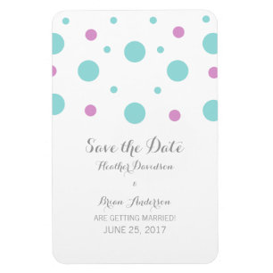 Turquoise Fuchsia Confetti Save the Date Magnet
