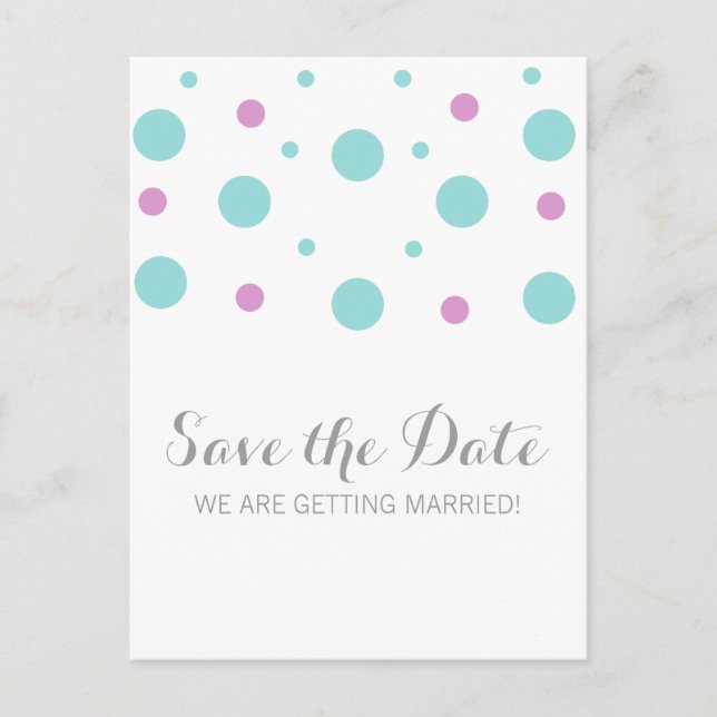 Turquoise Fuchsia Confetti Save the Date Postcard (Front)