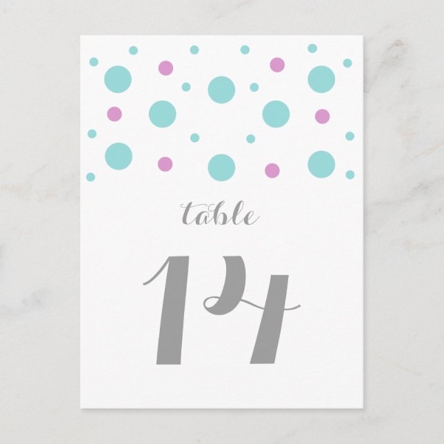 Turquoise Fuchsia Confetti Table Number Postcard (Front)