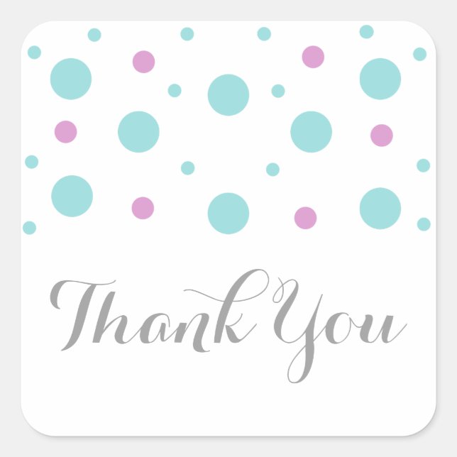 Turquoise Fuchsia Confetti Thank You Stickers (Front)