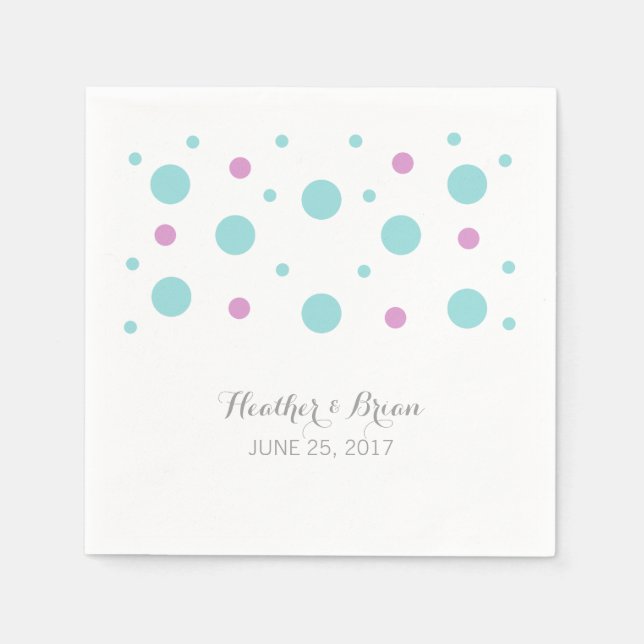 Turquoise Fuchsia Confetti Wedding Paper Napkins (Front)