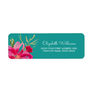 Turquoise Fuchsia Floral Return Address Labels