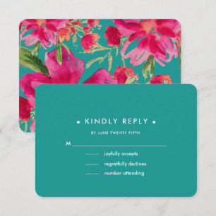 Turquoise Fuchsia Floral Wedding RSVP Cards